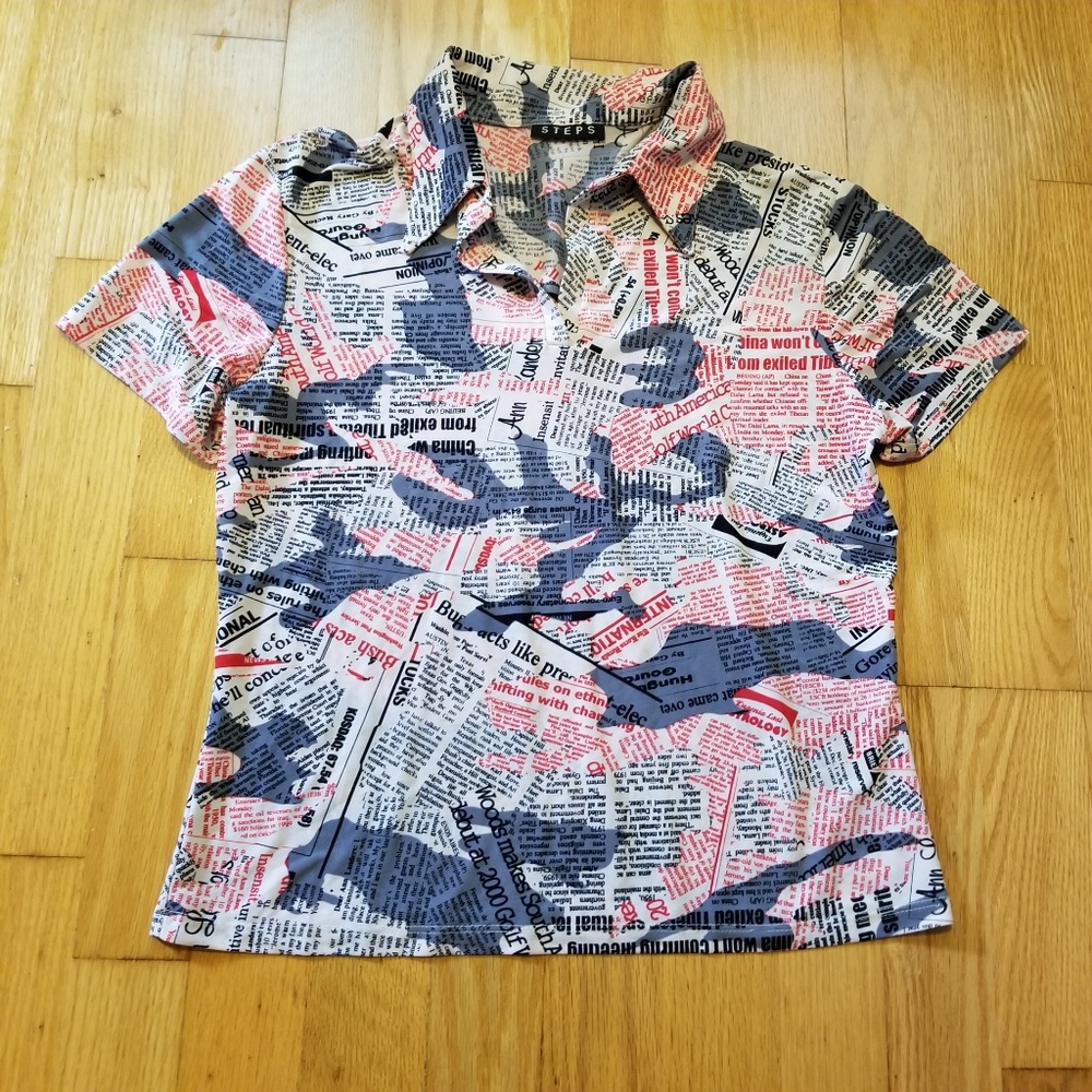 Steps Newsprint Camouflage Polo Shirt